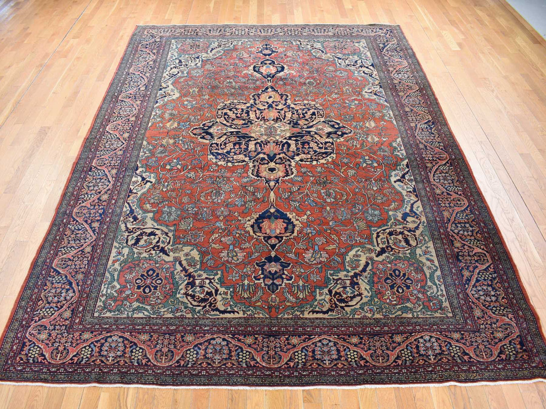 9'0" x 12'0" Vintage Hand Knotted Red Wool Rectangle Oriental Rug - MOA10280722