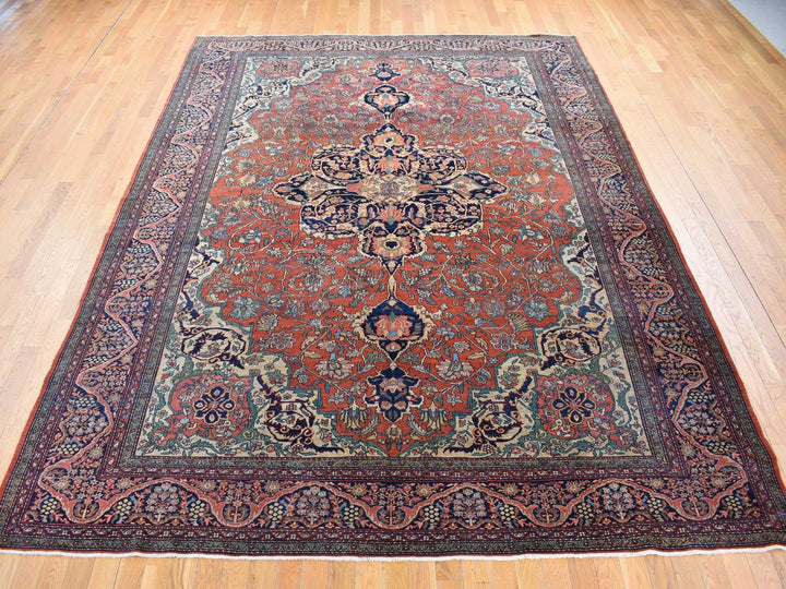 9'0" x 12'0" Vintage Hand Knotted Red Wool Rectangle Oriental Rug - MOA10280722