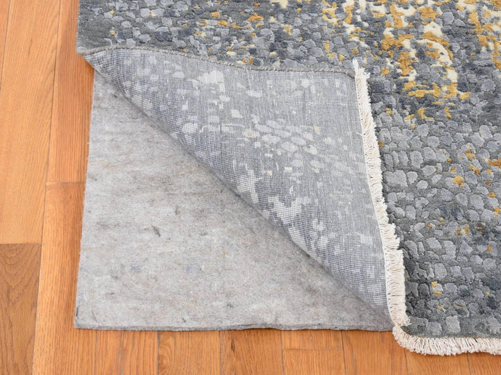 9'0" x 12'0" New Hand Knotted Grey Wool & Pure Silk Rectangle Oriental Rug - MOA10280728