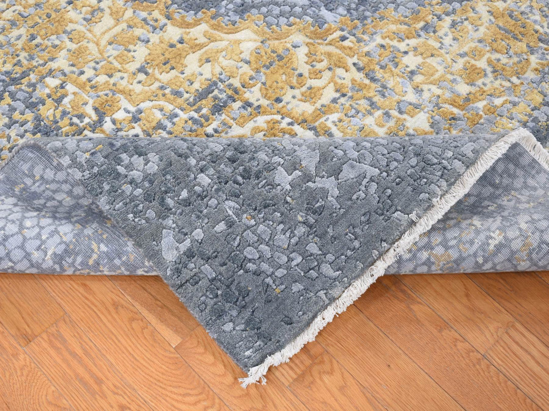 9'0" x 12'0" New Hand Knotted Grey Wool & Pure Silk Rectangle Oriental Rug - MOA10280728