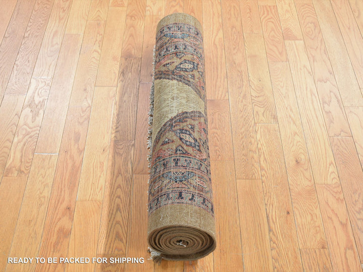 3'2" x 14'10" Vintage Hand Knotted Brown Wool Runner Oriental Rug - MOA10280729