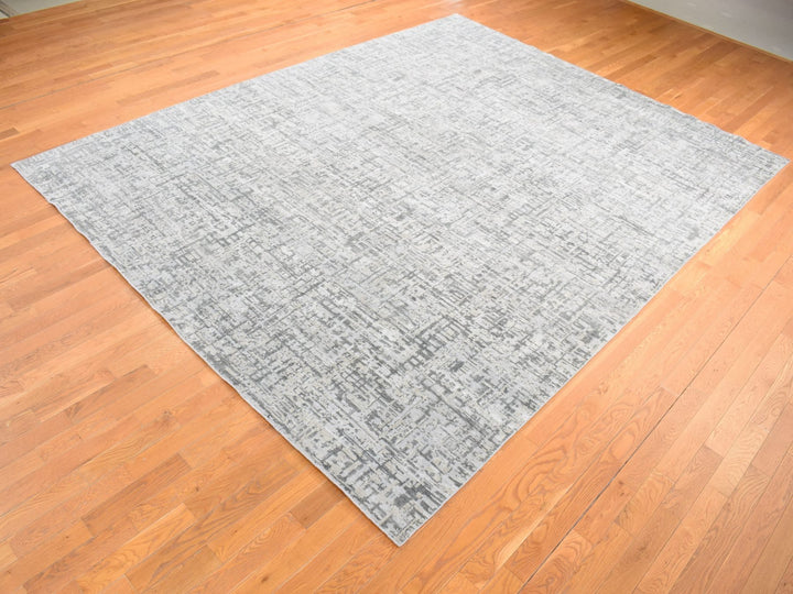 9'2" x 12'3" New Hand Knotted Grey Wool & Silk Rectangle Oriental Rug - MOA10280730