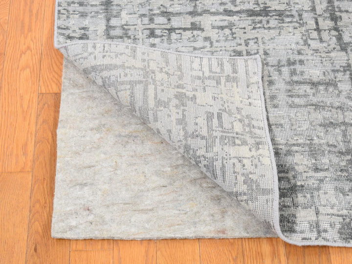 9'2" x 12'3" New Hand Knotted Grey Wool & Silk Rectangle Oriental Rug - MOA10280730