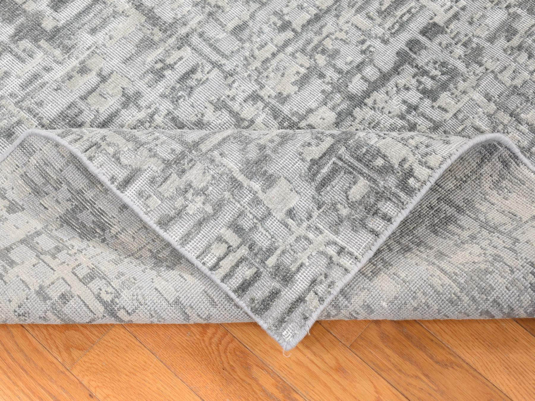 9'2" x 12'3" New Hand Knotted Grey Wool & Silk Rectangle Oriental Rug - MOA10280730