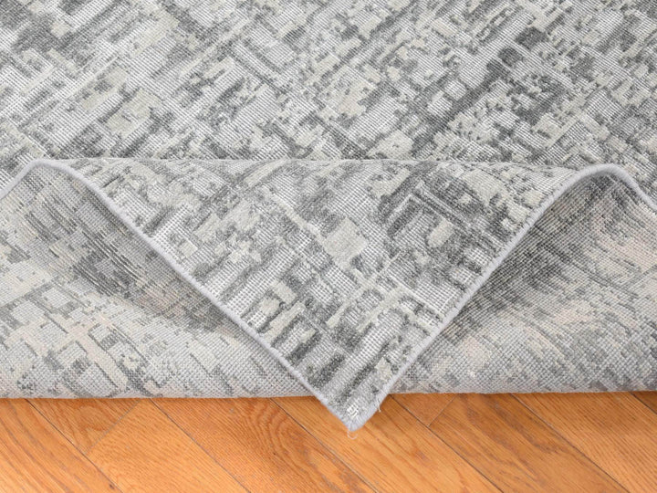 9'2" x 12'3" New Hand Knotted Grey Wool & Silk Rectangle Oriental Rug - MOA10280730