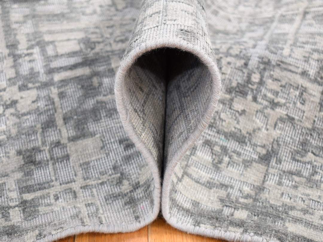 9'2" x 12'3" New Hand Knotted Grey Wool & Silk Rectangle Oriental Rug - MOA10280730