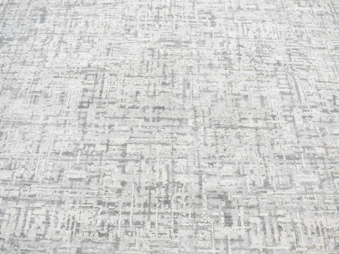 9'2" x 12'3" New Hand Knotted Grey Wool & Silk Rectangle Oriental Rug - MOA10280730