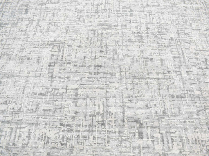 9'2" x 12'3" New Hand Knotted Grey Wool & Silk Rectangle Oriental Rug - MOA10280730