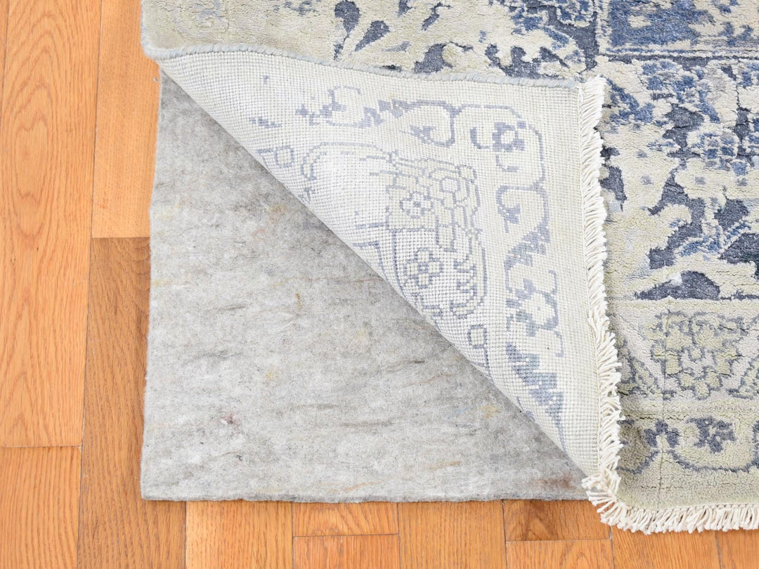 9'0" x 12'0" New Hand Knotted Grey Wool & Pure Silk Rectangle Oriental Rug - MOA10280732