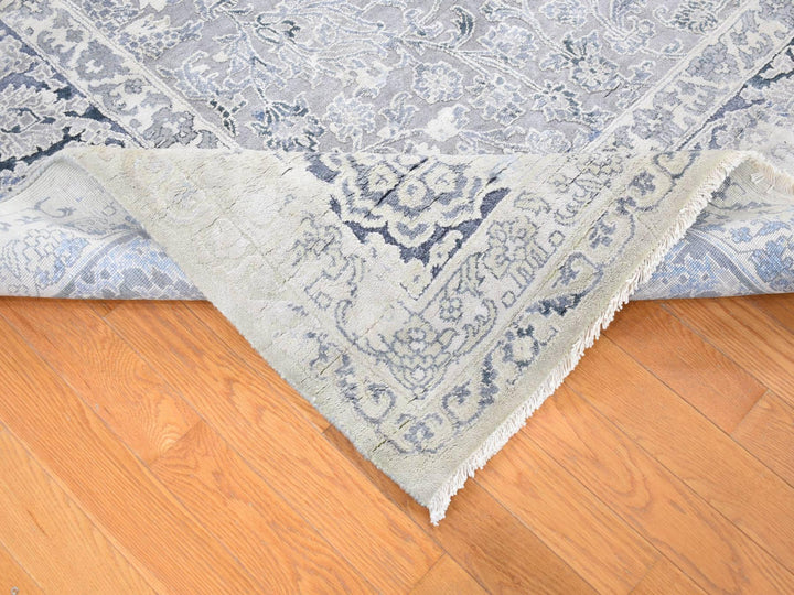 9'0" x 12'0" New Hand Knotted Grey Wool & Pure Silk Rectangle Oriental Rug - MOA10280732