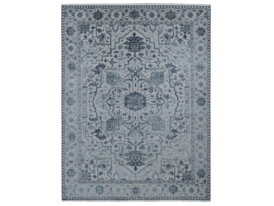 9'0" x 12'0" New Hand Knotted Grey Wool & Silk Rectangle Oriental Rug - MOA10280734