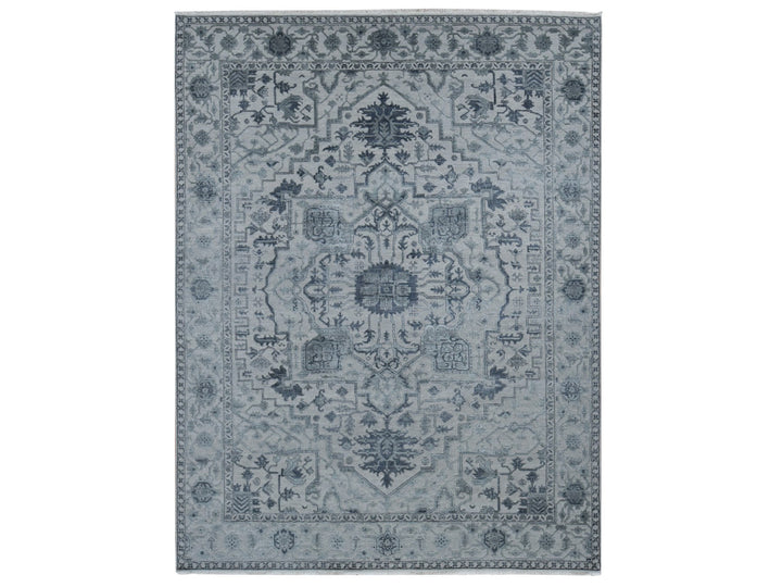 9'0" x 12'0" New Hand Knotted Grey Wool & Silk Rectangle Oriental Rug - MOA10280734