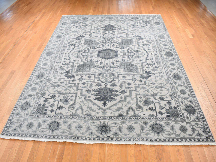 9'0" x 12'0" New Hand Knotted Grey Wool & Silk Rectangle Oriental Rug - MOA10280734