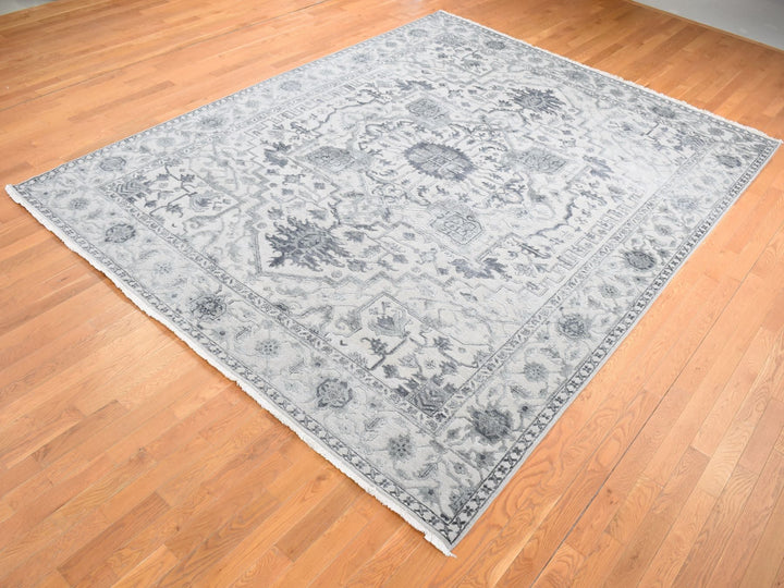 9'0" x 12'0" New Hand Knotted Grey Wool & Silk Rectangle Oriental Rug - MOA10280734
