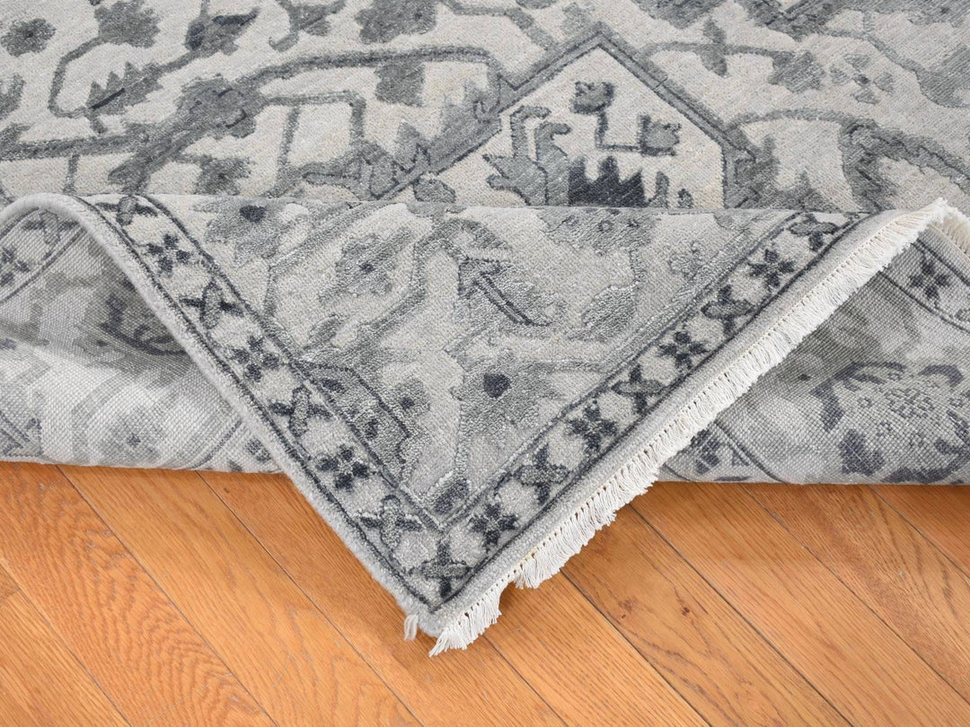 9'0" x 12'0" New Hand Knotted Grey Wool & Silk Rectangle Oriental Rug - MOA10280734