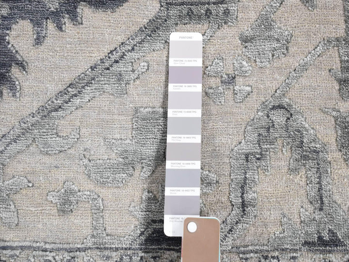 9'0" x 12'0" New Hand Knotted Grey Wool & Silk Rectangle Oriental Rug - MOA10280734