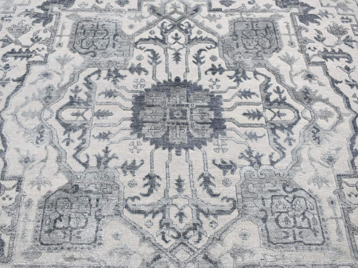 9'0" x 12'0" New Hand Knotted Grey Wool & Silk Rectangle Oriental Rug - MOA10280734