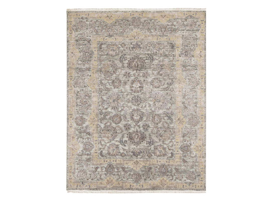 7'10" x 10'0" New Hand Knotted Green Wool & Pure Silk Rectangle Oriental Rug - MOA10280739
