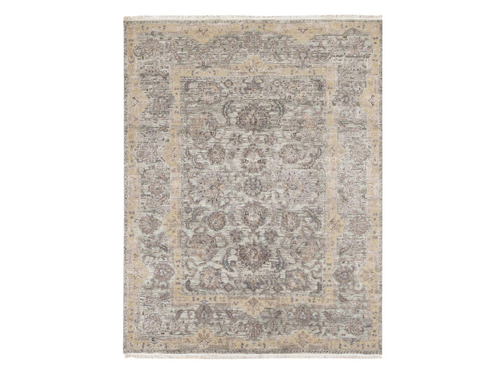 7'10" x 10'0" New Hand Knotted Green Wool & Pure Silk Rectangle Oriental Rug - MOA10280739
