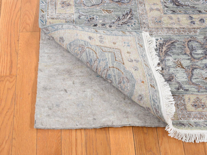 7'10" x 10'0" New Hand Knotted Green Wool & Pure Silk Rectangle Oriental Rug - MOA10280739