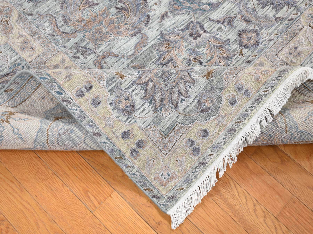 7'10" x 10'0" New Hand Knotted Green Wool & Pure Silk Rectangle Oriental Rug - MOA10280739