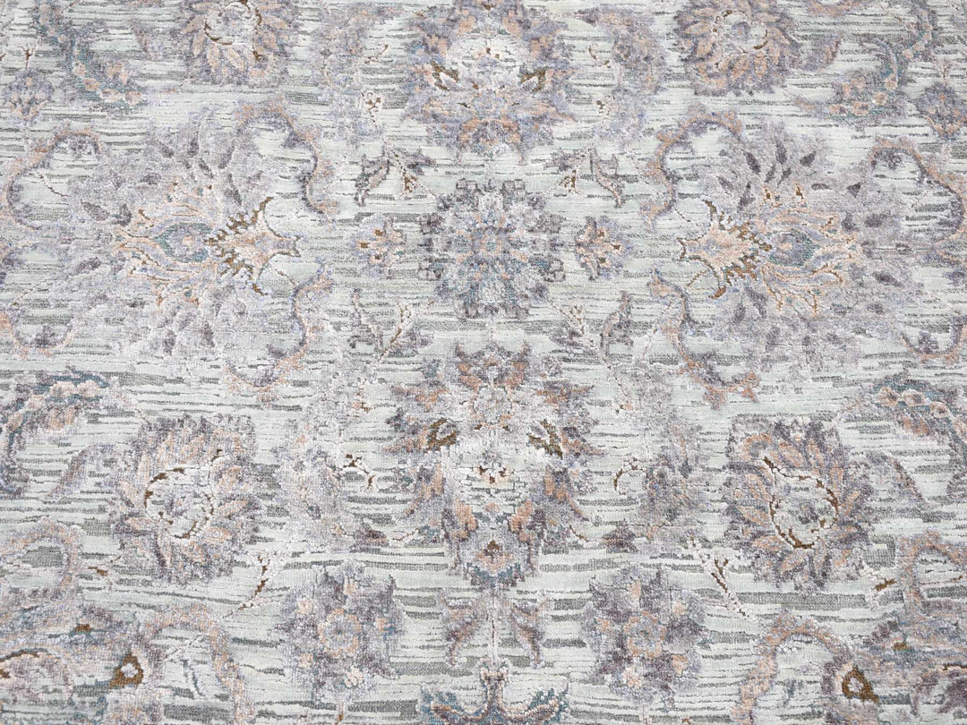7'10" x 10'0" New Hand Knotted Green Wool & Pure Silk Rectangle Oriental Rug - MOA10280739