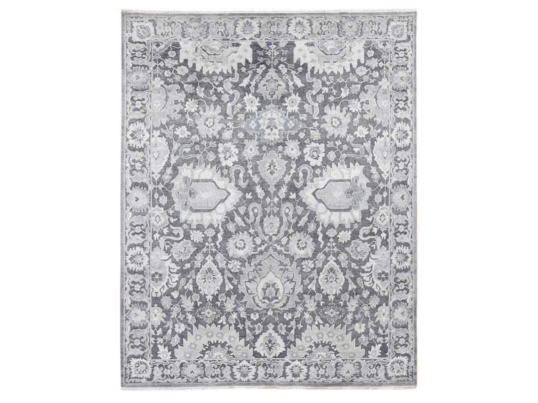 7'9" x 10'0" New Hand Knotted Grey Wool & Silk Rectangle Oriental Rug - MOA10280740