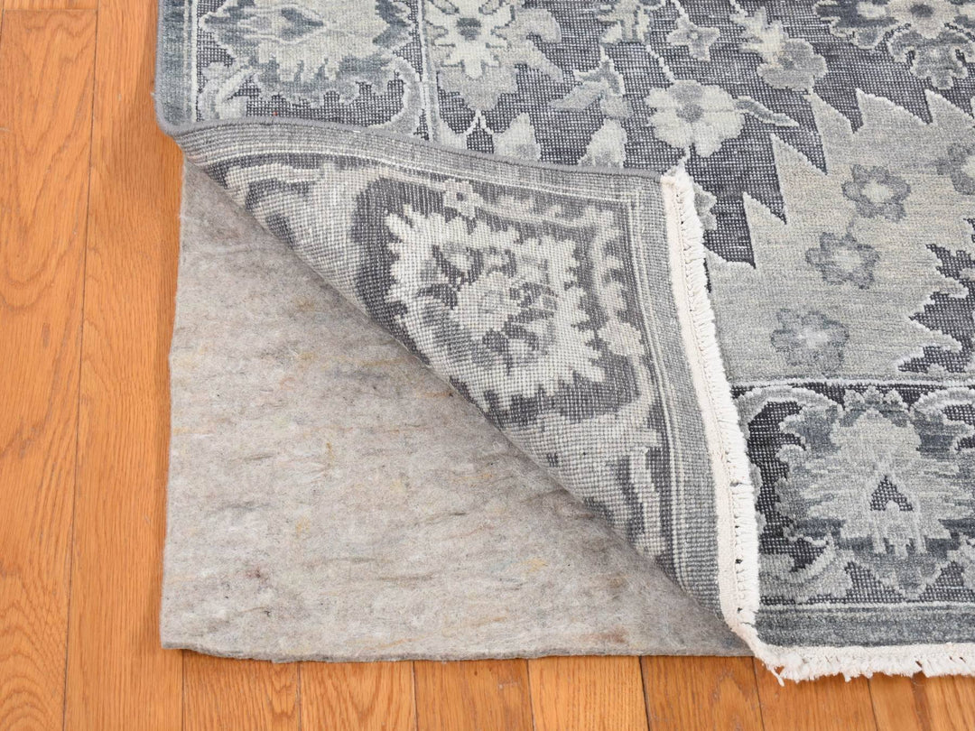 7'9" x 10'0" New Hand Knotted Grey Wool & Silk Rectangle Oriental Rug - MOA10280740