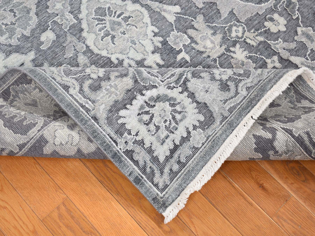 7'9" x 10'0" New Hand Knotted Grey Wool & Silk Rectangle Oriental Rug - MOA10280740