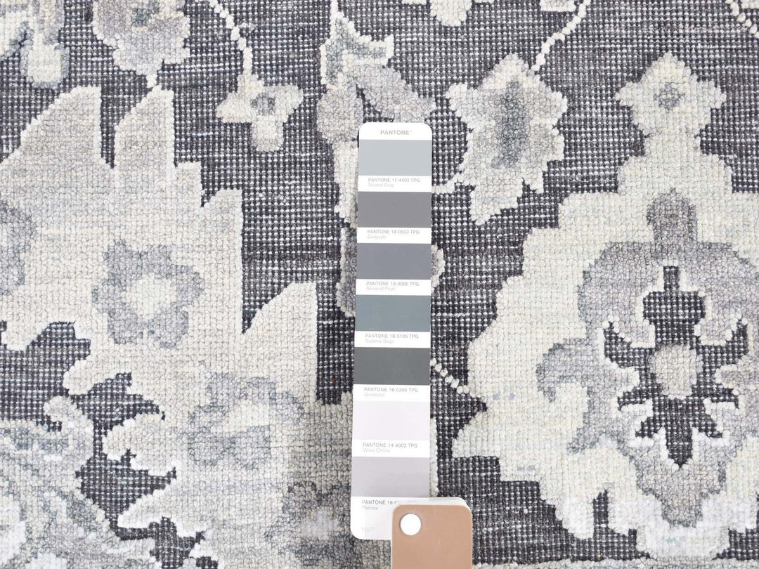 7'9" x 10'0" New Hand Knotted Grey Wool & Silk Rectangle Oriental Rug - MOA10280740
