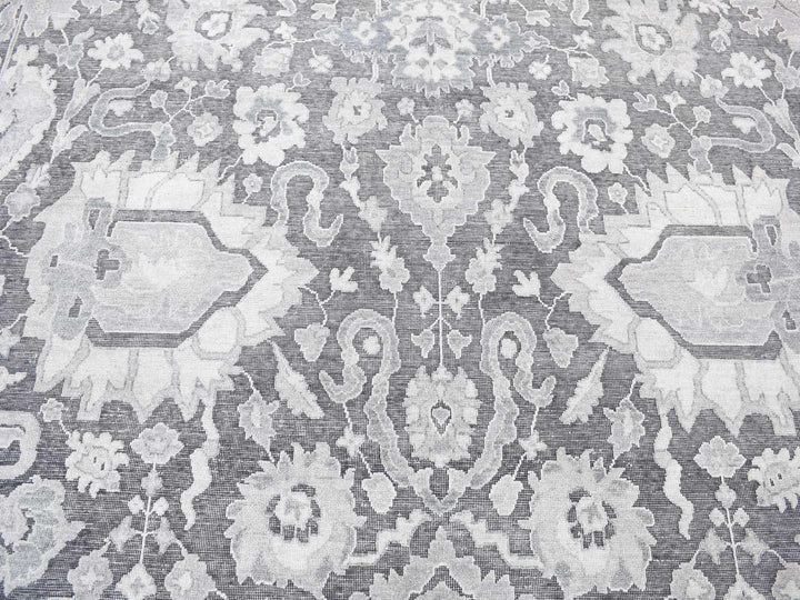 7'9" x 10'0" New Hand Knotted Grey Wool & Silk Rectangle Oriental Rug - MOA10280740