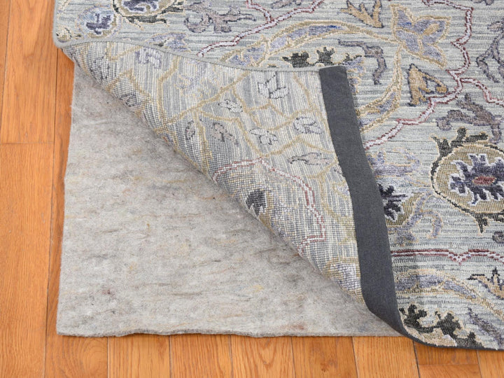 7'9" x 10'1" New Hand Knotted Grey Wool & Pure Silk Rectangle Oriental Rug - MOA10280742