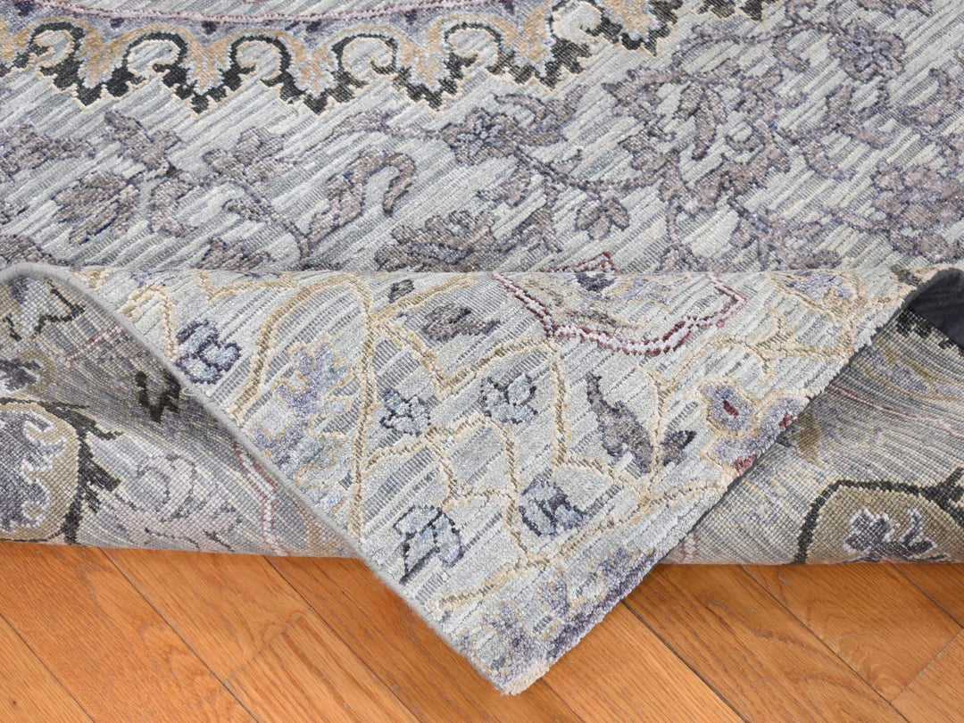 7'9" x 10'1" New Hand Knotted Grey Wool & Pure Silk Rectangle Oriental Rug - MOA10280742
