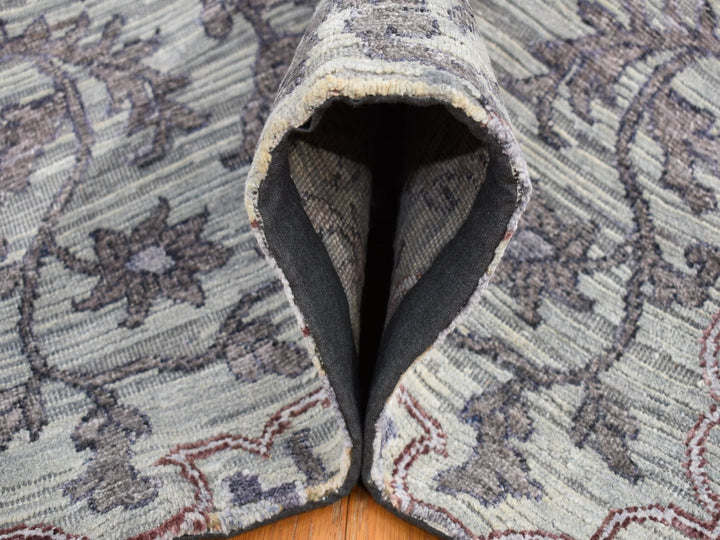 7'9" x 10'1" New Hand Knotted Grey Wool & Pure Silk Rectangle Oriental Rug - MOA10280742