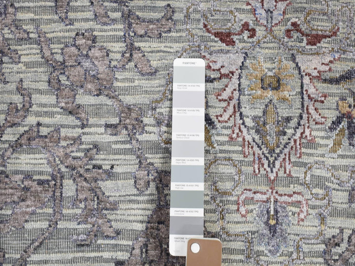 7'9" x 10'1" New Hand Knotted Grey Wool & Pure Silk Rectangle Oriental Rug - MOA10280742