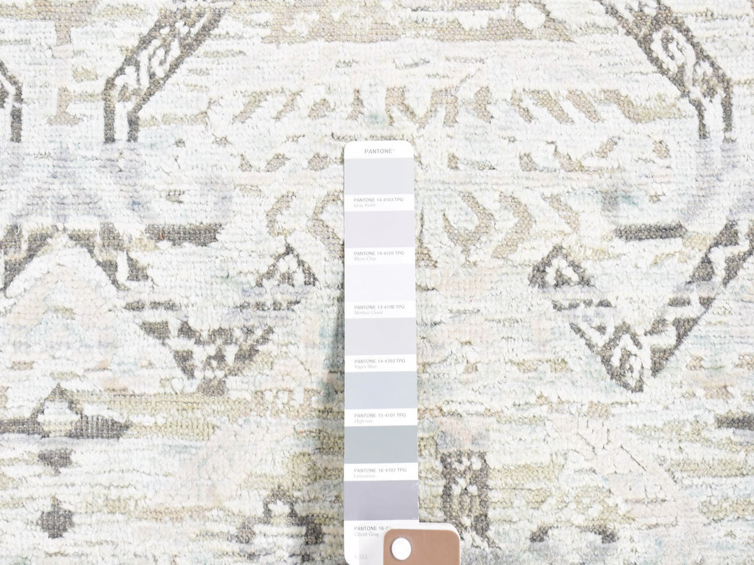 3'0" x 5'2" New Hand Knotted Grey Wool & Silk Rectangle Oriental Rug - MOA10280744