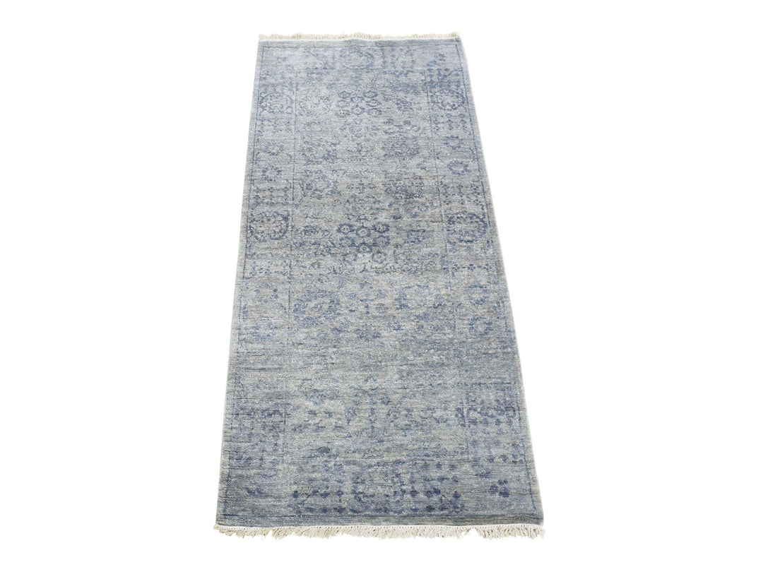 2'6" x 5'10" New Hand Knotted Grey Silk Runner Oriental Rug - MOA10280745