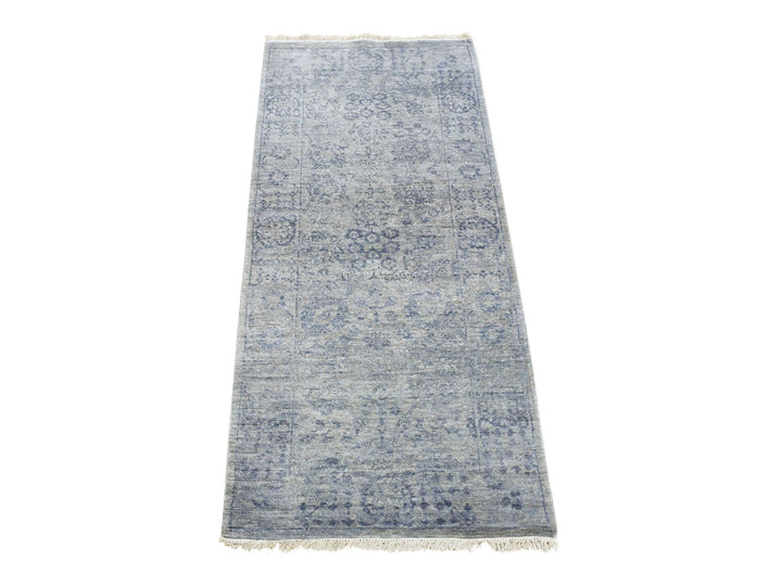 2'6" x 5'10" New Hand Knotted Grey Silk Runner Oriental Rug - MOA10280745