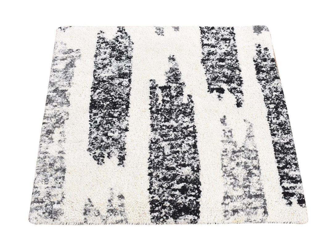 3'0" x 3'0" New Hand Knotted Black Wool Square Oriental Rug - MOA10280756