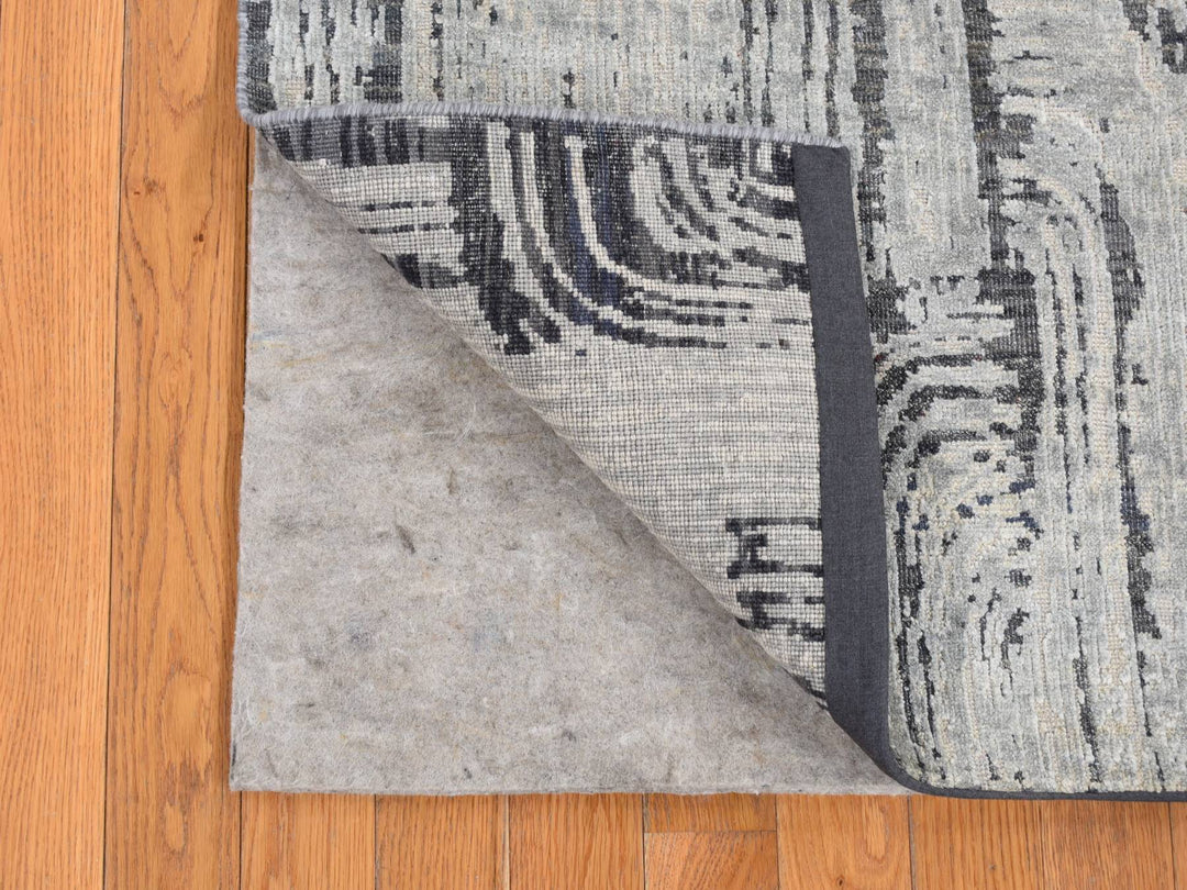 5'0" x 7'1" New Hand Knotted Grey Wool & Pure Silk Rectangle Oriental Rug - MOA10280768