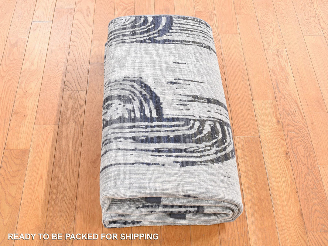 5'0" x 7'1" New Hand Knotted Grey Wool & Pure Silk Rectangle Oriental Rug - MOA10280768