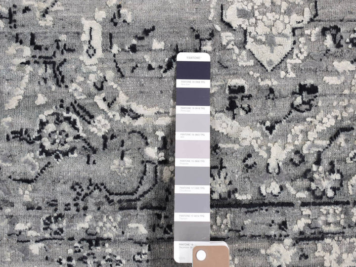 5'1" x 7'0" New Hand Knotted Grey Wool & Silk Rectangle Oriental Rug - MOA10280772