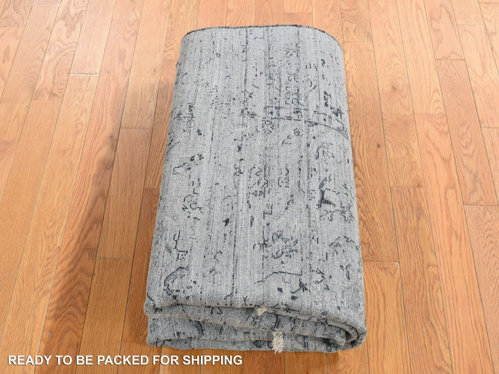 5'1" x 7'0" New Hand Knotted Grey Wool & Silk Rectangle Oriental Rug - MOA10280772
