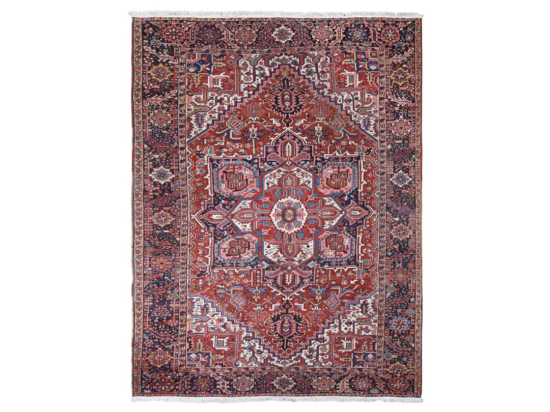 8'10" x 11'8" Vintage Hand Knotted Red Wool Rectangle Oriental Rug - MOA10280776