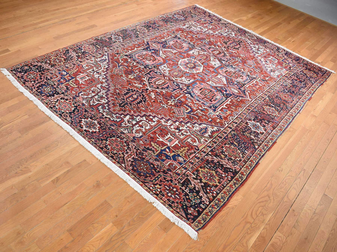 8'10" x 11'8" Vintage Hand Knotted Red Wool Rectangle Oriental Rug - MOA10280776