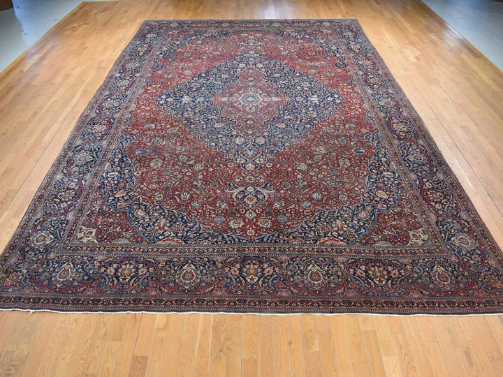 11'2" x 16'8" Vintage Hand Knotted Red Wool Rectangle Oriental Rug - MOA10280779