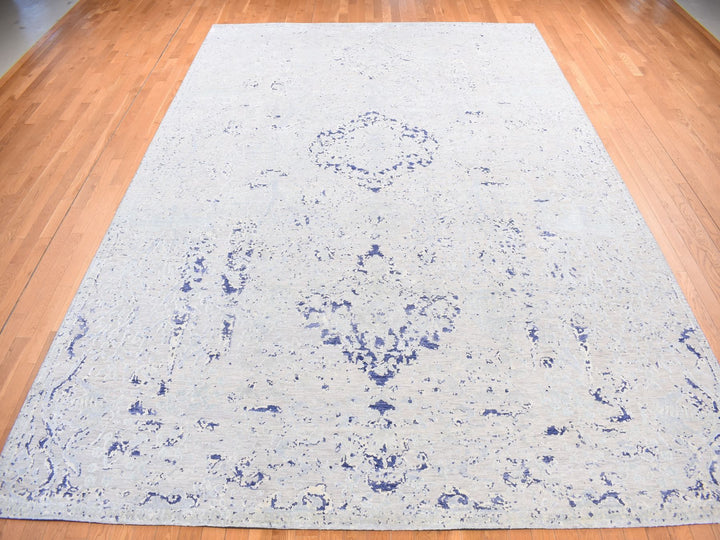 10'0" x 14'1" New Hand Knotted Blue Wool & Silk Rectangle Oriental Rug - MOA10280783