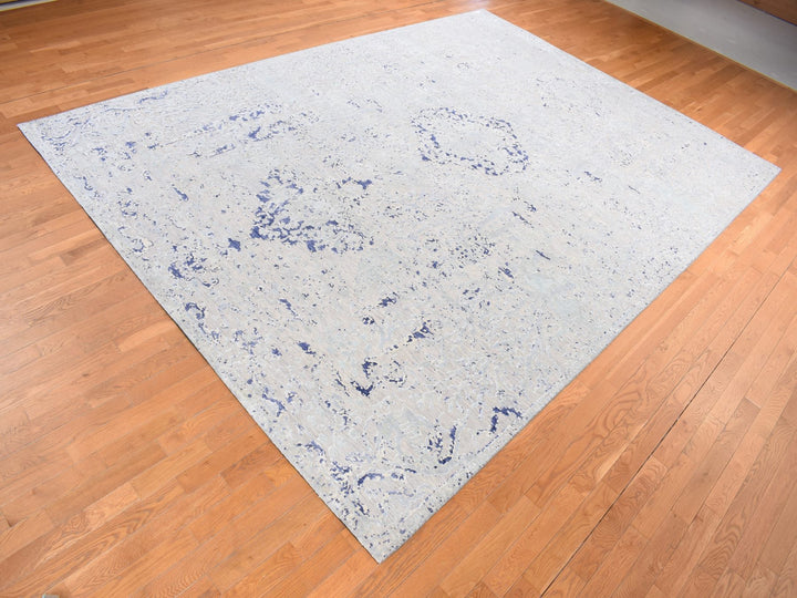 10'0" x 14'1" New Hand Knotted Blue Wool & Silk Rectangle Oriental Rug - MOA10280783