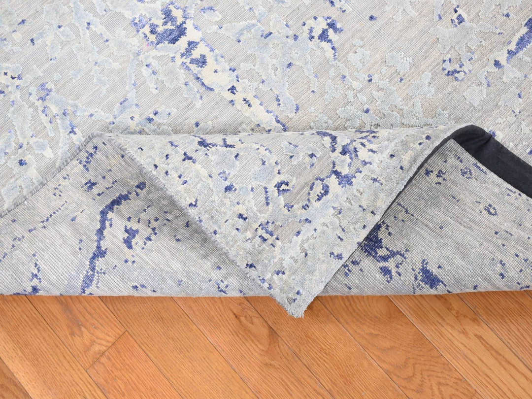 10'0" x 14'1" New Hand Knotted Blue Wool & Silk Rectangle Oriental Rug - MOA10280783