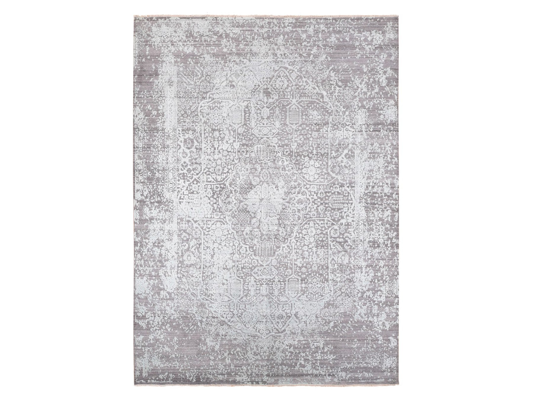 9'10" x 13'10" New Hand Knotted Green Wool & Silk Rectangle Oriental Rug - MOA10280786